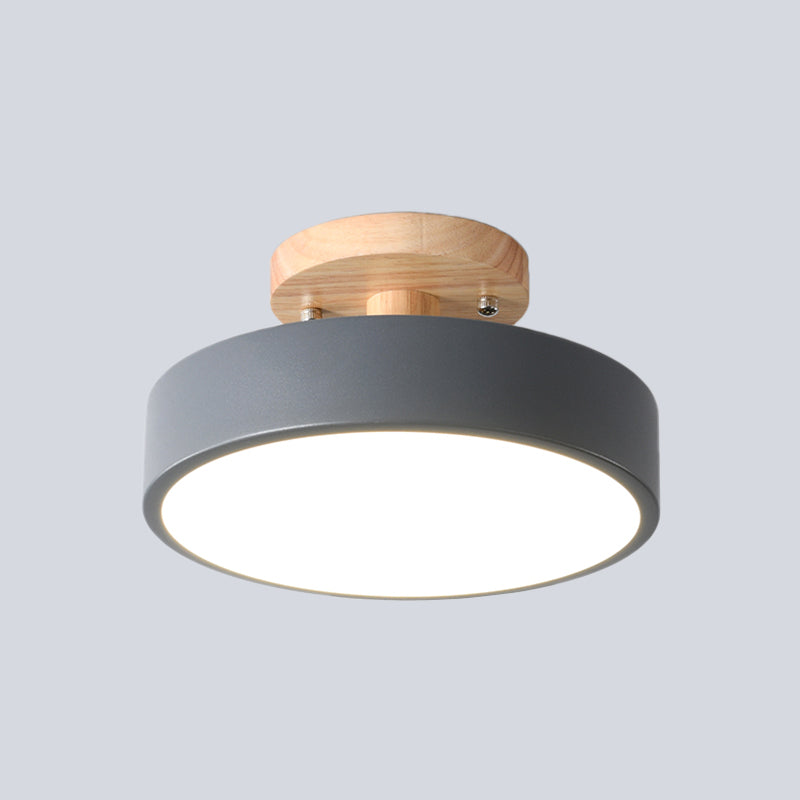 LED Semi Flush Mount Ceiling Light With Wood Canopy Grey NALANI