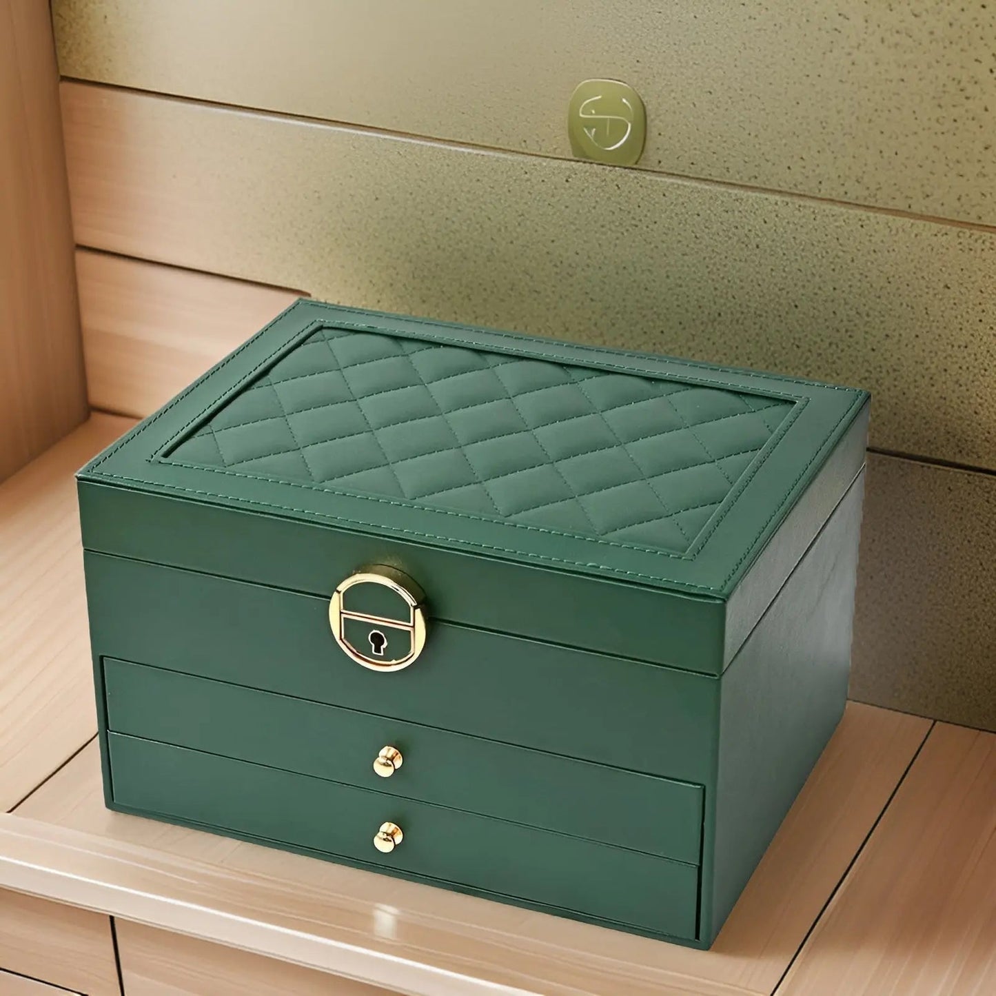 Luxurious Multi Layered Jewelry Box Organizer In PU Leather Green NALANI