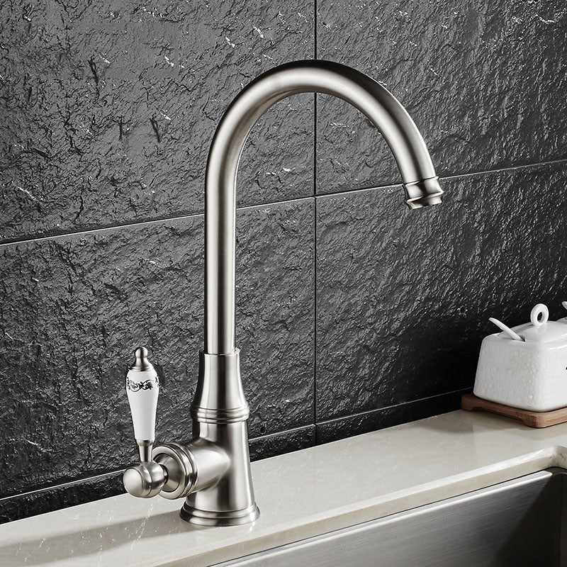 Metal Kitchen Faucet Single Hole Contemporary Chrome Finish Silver Gray NALANI