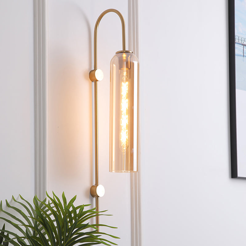 Mid Century Gooseneck Wall Light With Flute Glass Shade