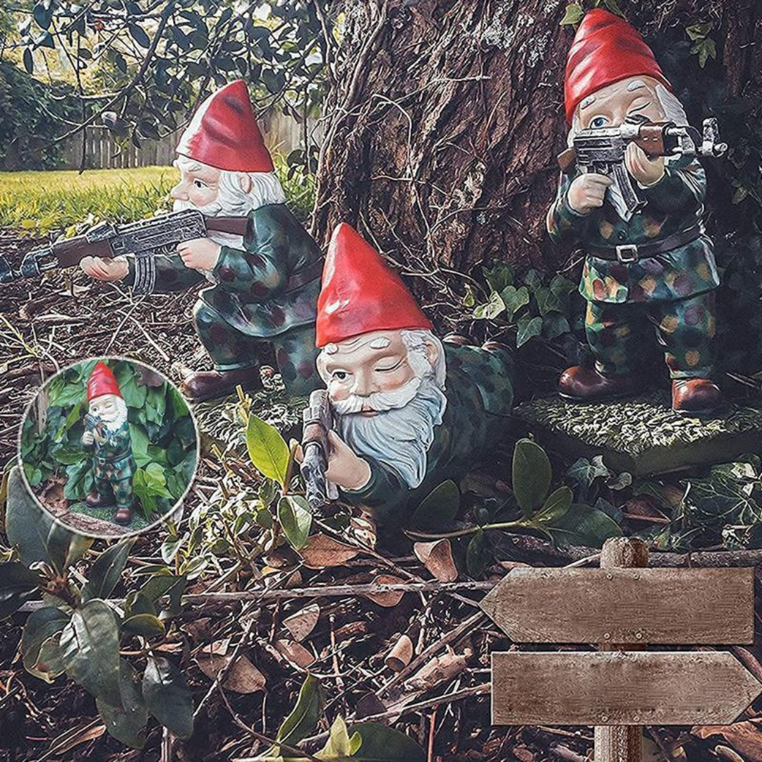 Military Garden Gnome Camouflage Outdoor Decor Resin NALANI