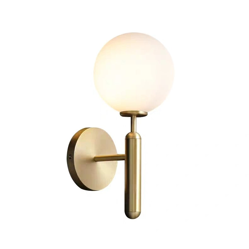 Milky Glass Ball Sconce Brass Wall Mount Light Pencil Arm NALANI