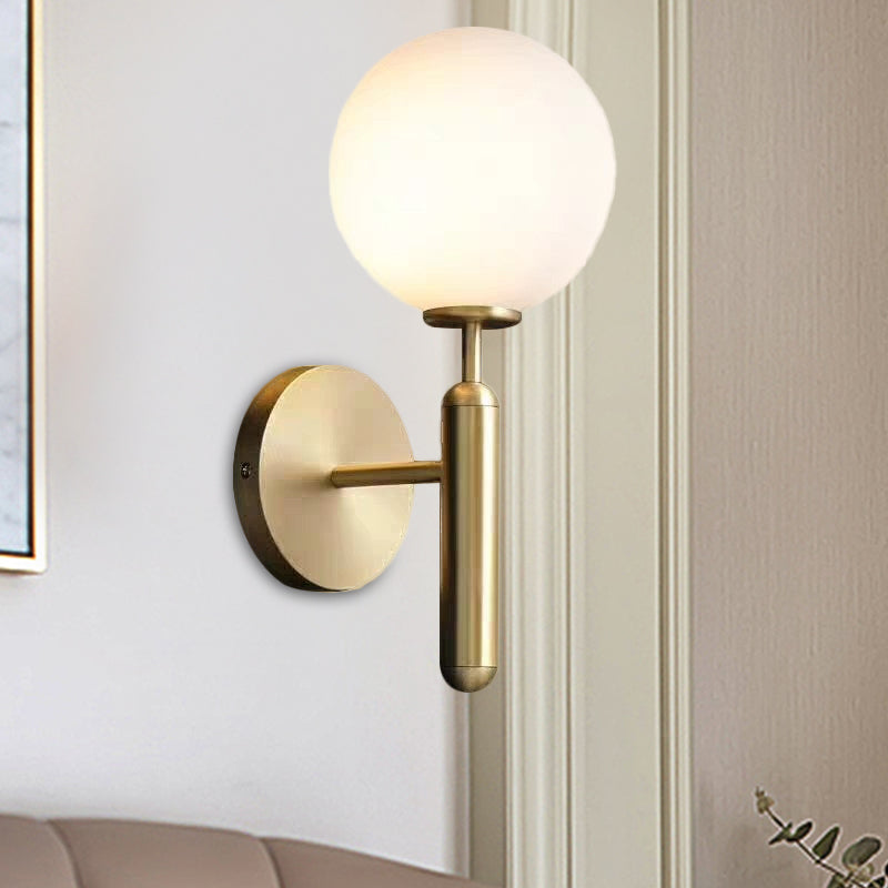 Milky Glass Ball Sconce Brass Wall Mount Light Pencil Arm NALANI