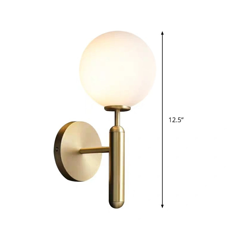 Milky Glass Ball Sconce Brass Wall Mount Light Pencil Arm NALANI