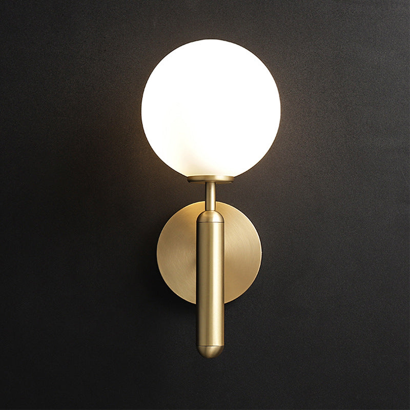 Milky Glass Ball Sconce Brass Wall Mount Light Pencil Arm NALANI