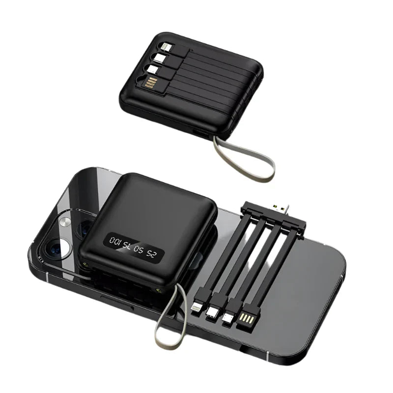 Mini 3000mAh Power Bank With 4 In 1 Cable And Flashlight Black NALANI