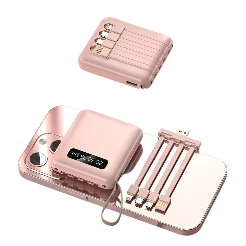 Mini 3000mAh Power Bank With 4 In 1 Cable And Flashlight Pink NALANI