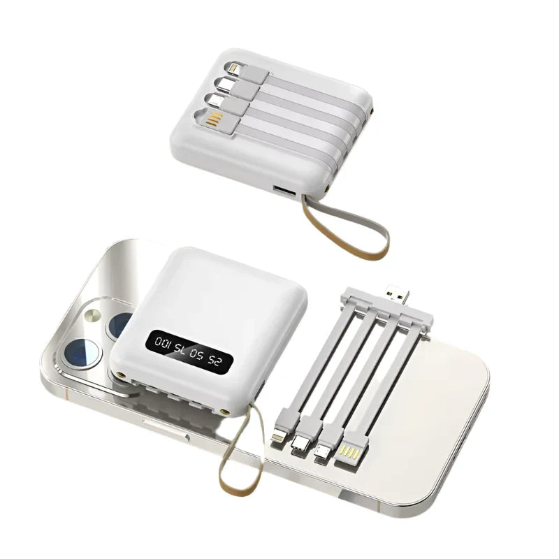 Mini 3000mAh Power Bank With 4 In 1 Cable And Flashlight White NALANI