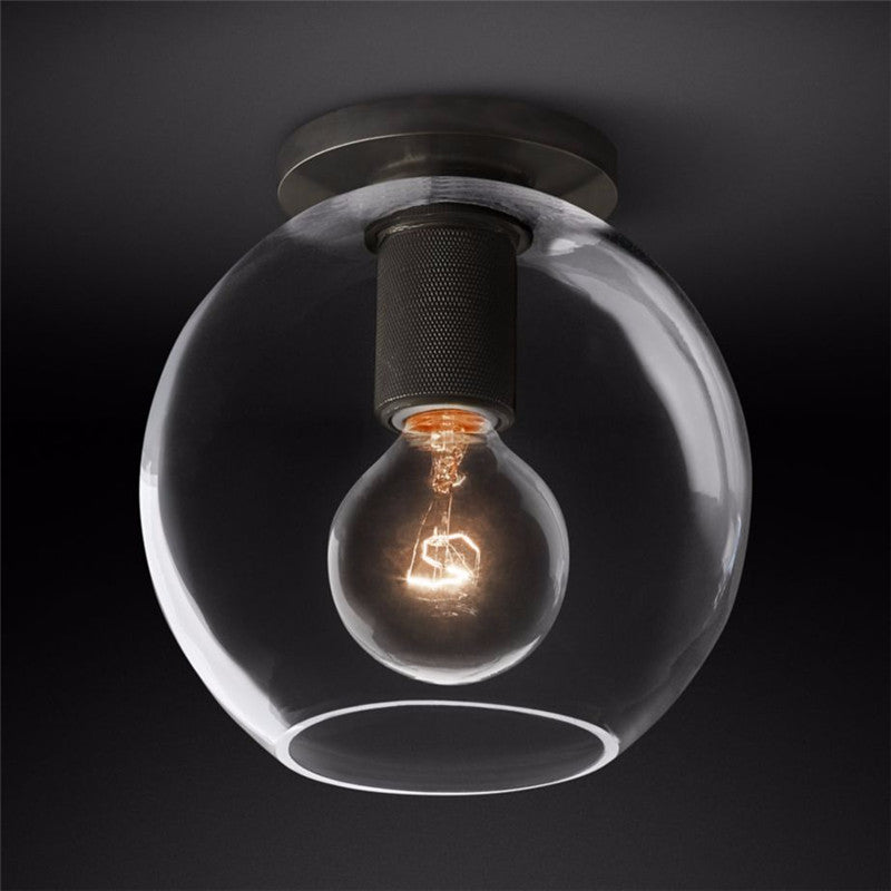 Minimalist Flush Mount Light With Glass Shade and Filament ∅ 7.1" x H 7.9" Dia 18cm x H 20cm Black NALANI