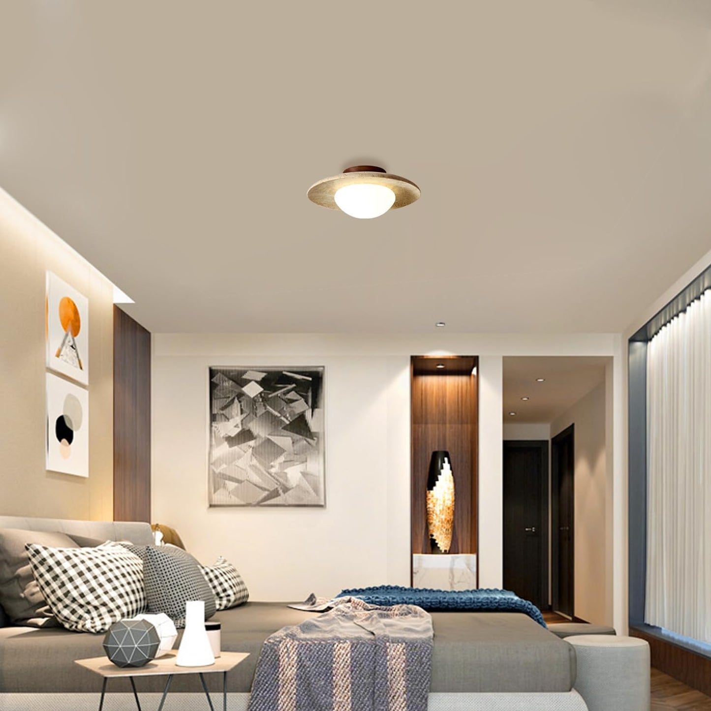 Minimalist Travertine LED Ceiling Light Nordic Design NALANI