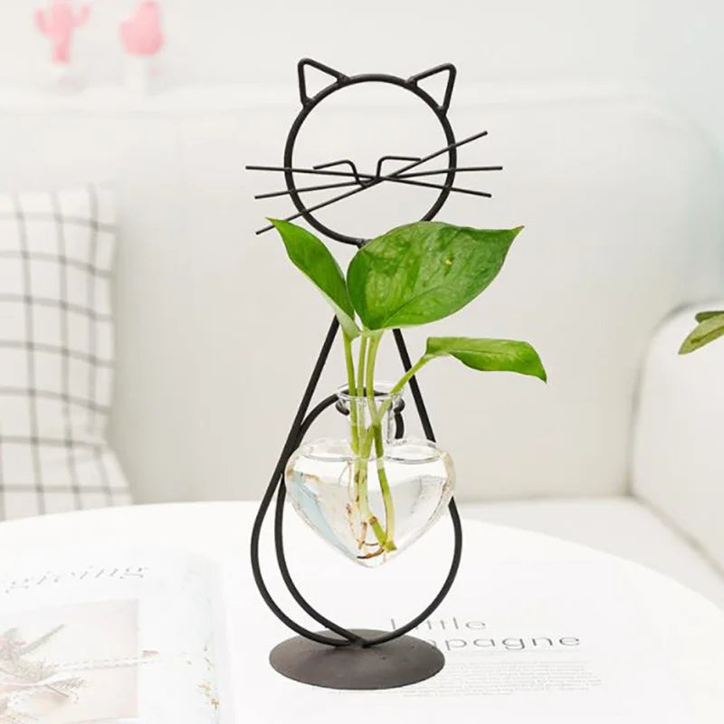 Modern Cat Shaped Hydro Vase for Home Weddings and Parties Black 1 NALANI