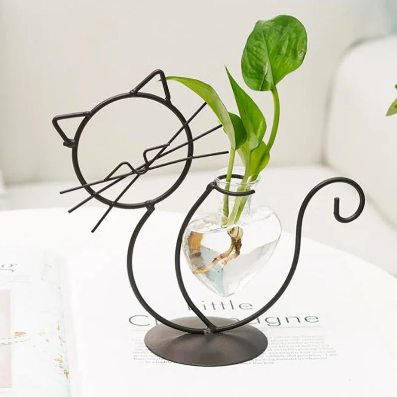Modern Cat Shaped Hydro Vase for Home Weddings and Parties Black 2 NALANI