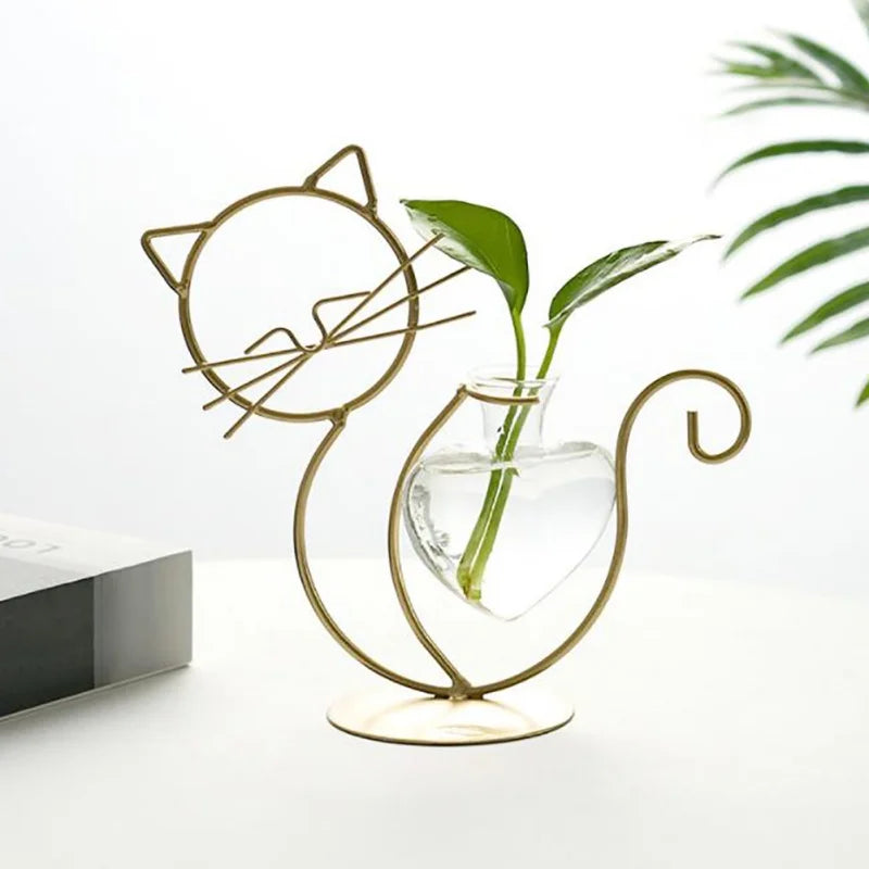 Modern Cat Shaped Hydro Vase for Home Weddings and Parties Gold 1 NALANI