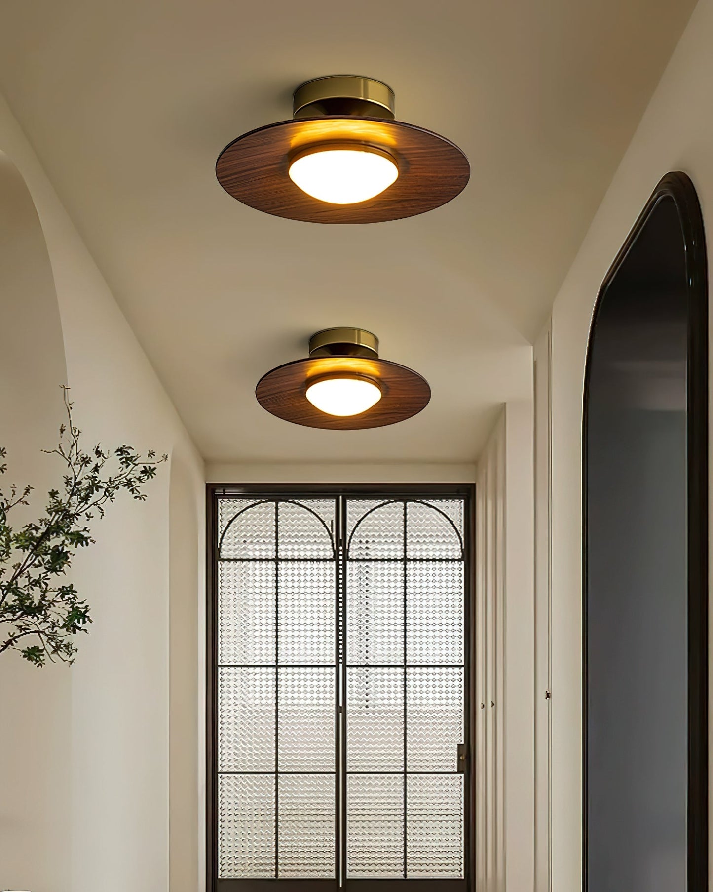 Modern Ceiling Lamp With Wood Textured Accent Metal Frame NALANI