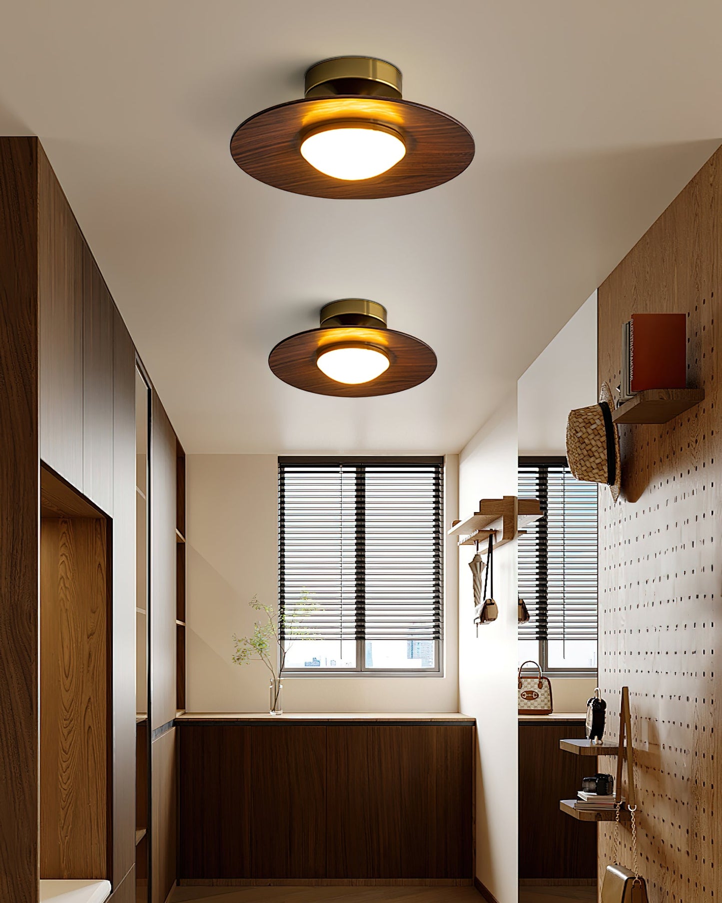 Modern Ceiling Lamp With Wood Textured Accent Metal Frame NALANI