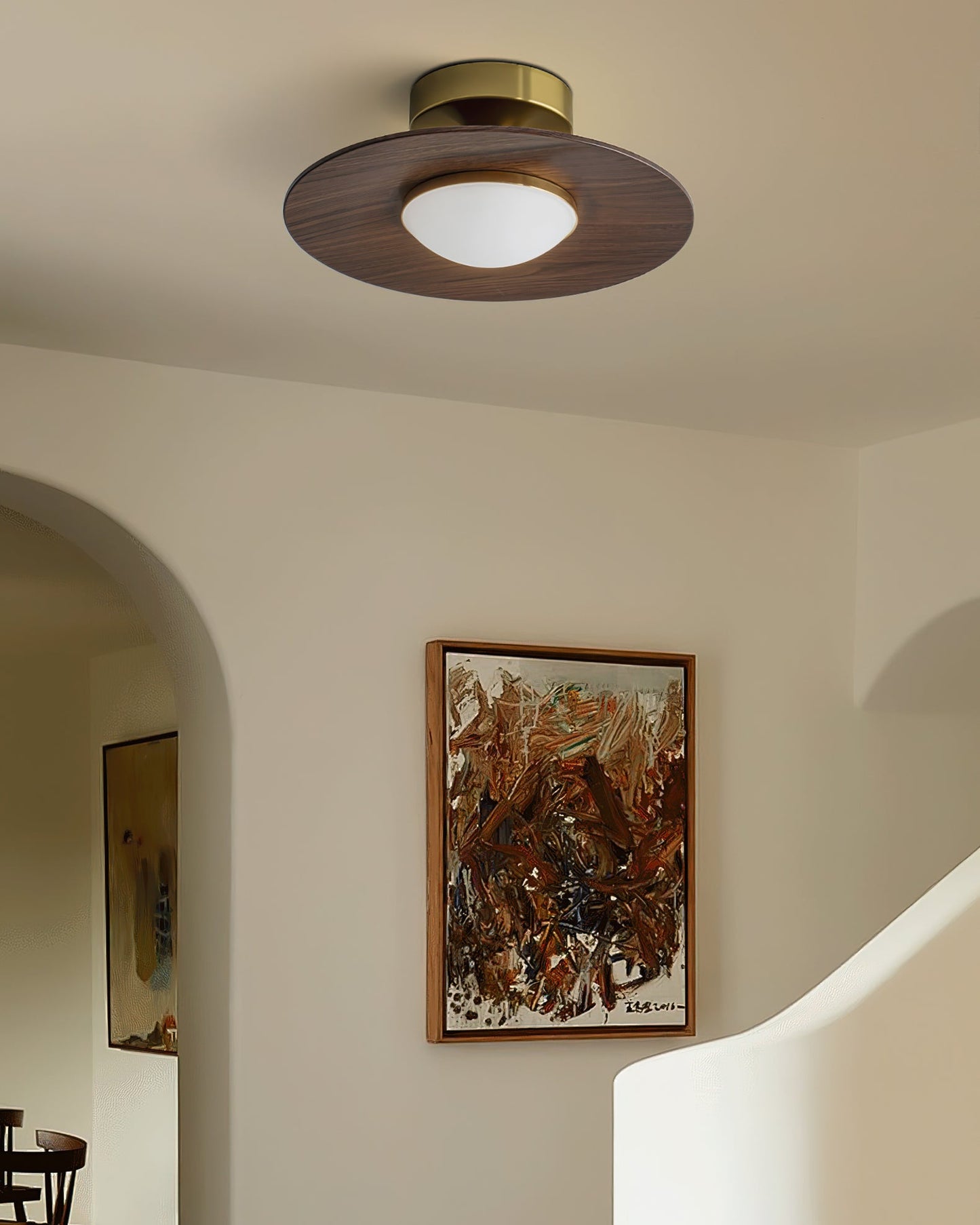Modern Ceiling Lamp With Wood Textured Accent Metal Frame NALANI