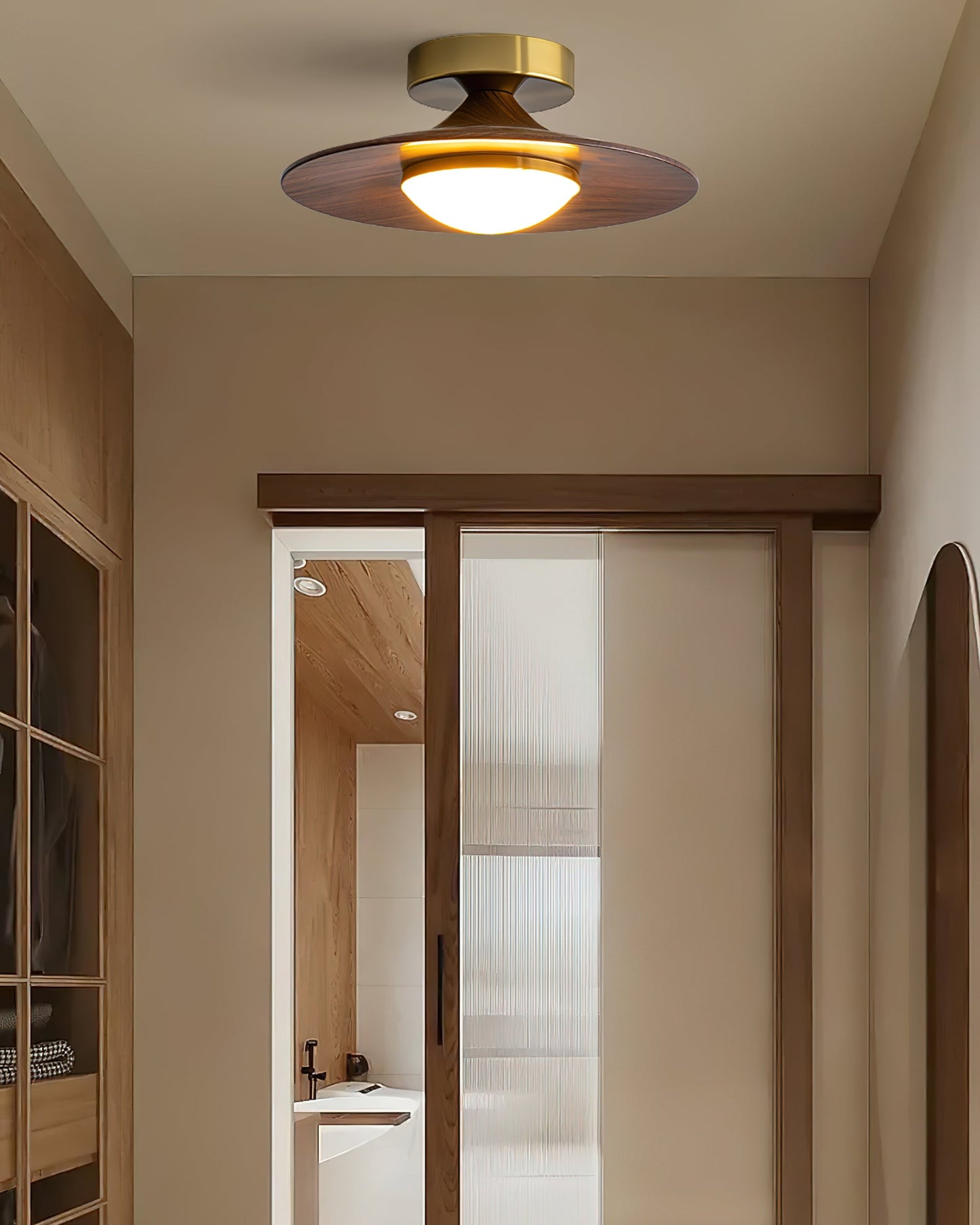 Modern Ceiling Lamp With Wood Textured Accent Metal Frame NALANI