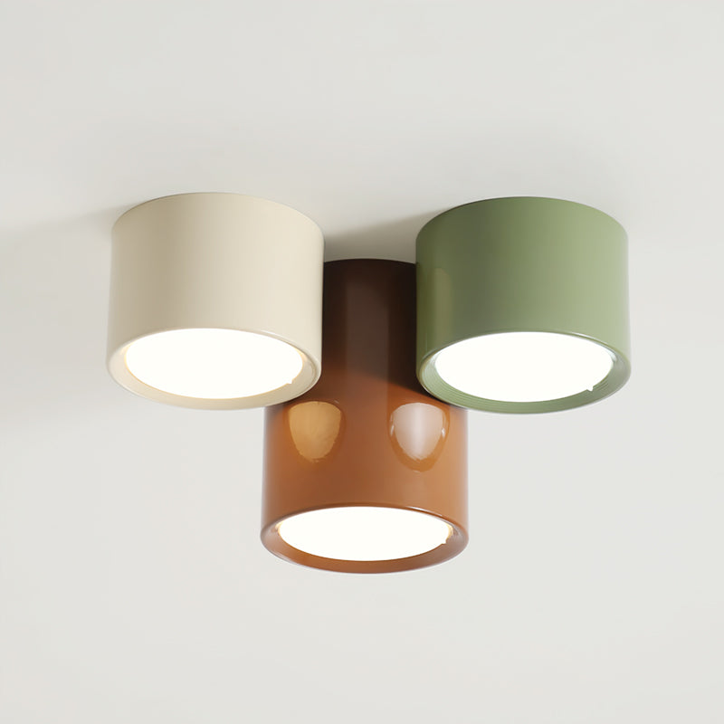 Modern Cylindrical Metal Ceiling Light For Hallways ∅ 11.8″ x H 5.9″ Cream color & Green & Coffee Warm Light NALANI