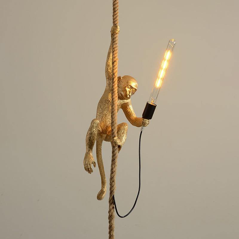 Modern Monkey Resin Ceiling Bulb Pendant Light Hemp Rope NALANI