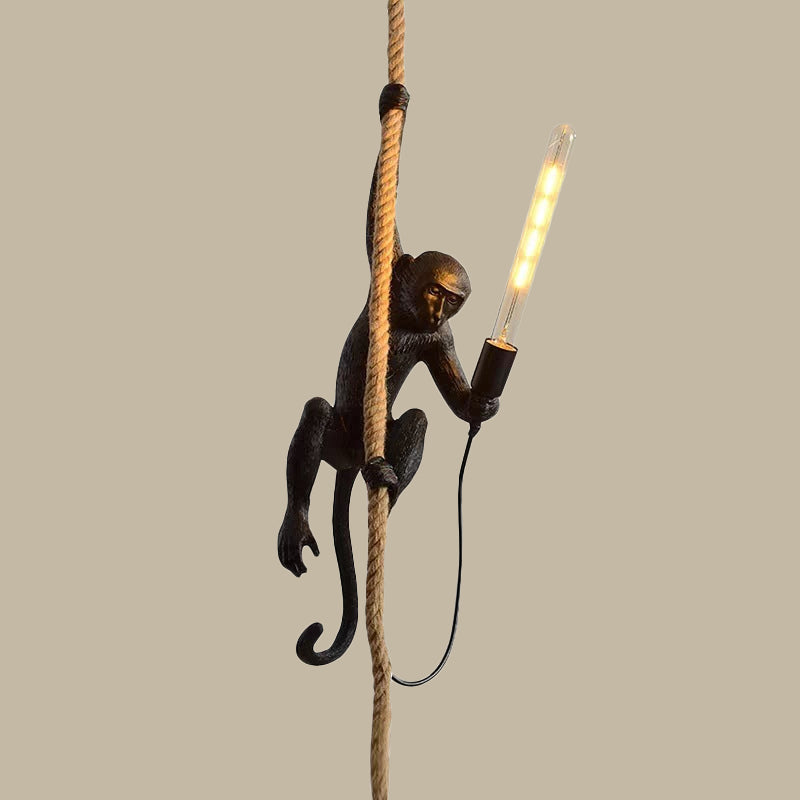 Modern Monkey Resin Ceiling Bulb Pendant Light Hemp Rope NALANI