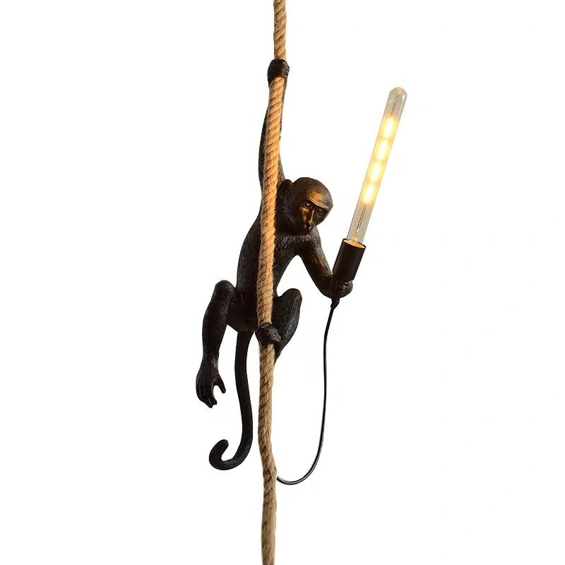 Modern Monkey Resin Ceiling Bulb Pendant Light Hemp Rope NALANI
