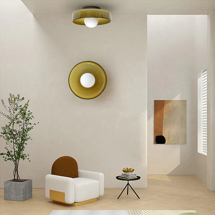 Modern Round Flush Mount Kitchen Flush Ceiling Light Fixture Olive Green D35*H15cm NALANI