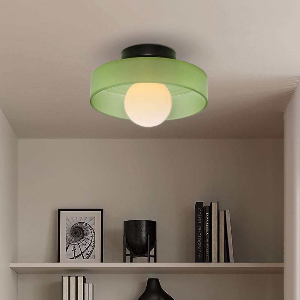 Modern Round Flush Mount Kitchen Flush Ceiling Light Fixture Frosted Green D25*H15cm NALANI