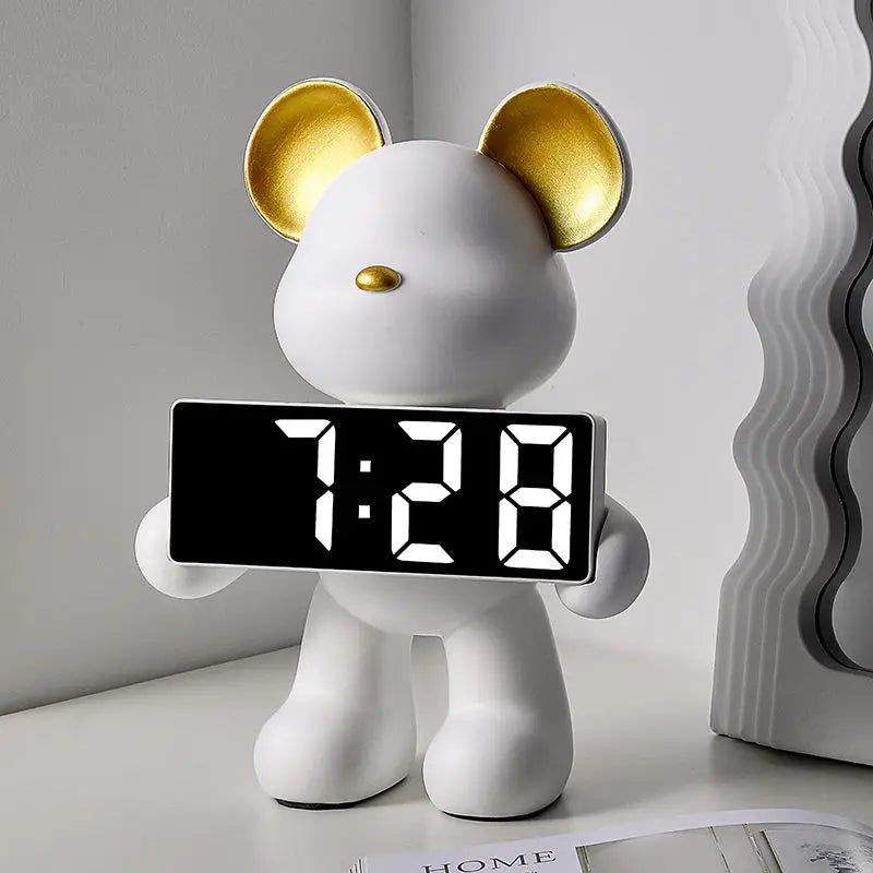 Modern Teddy Bear Shape Digital Clock for Home Decor White NaLani