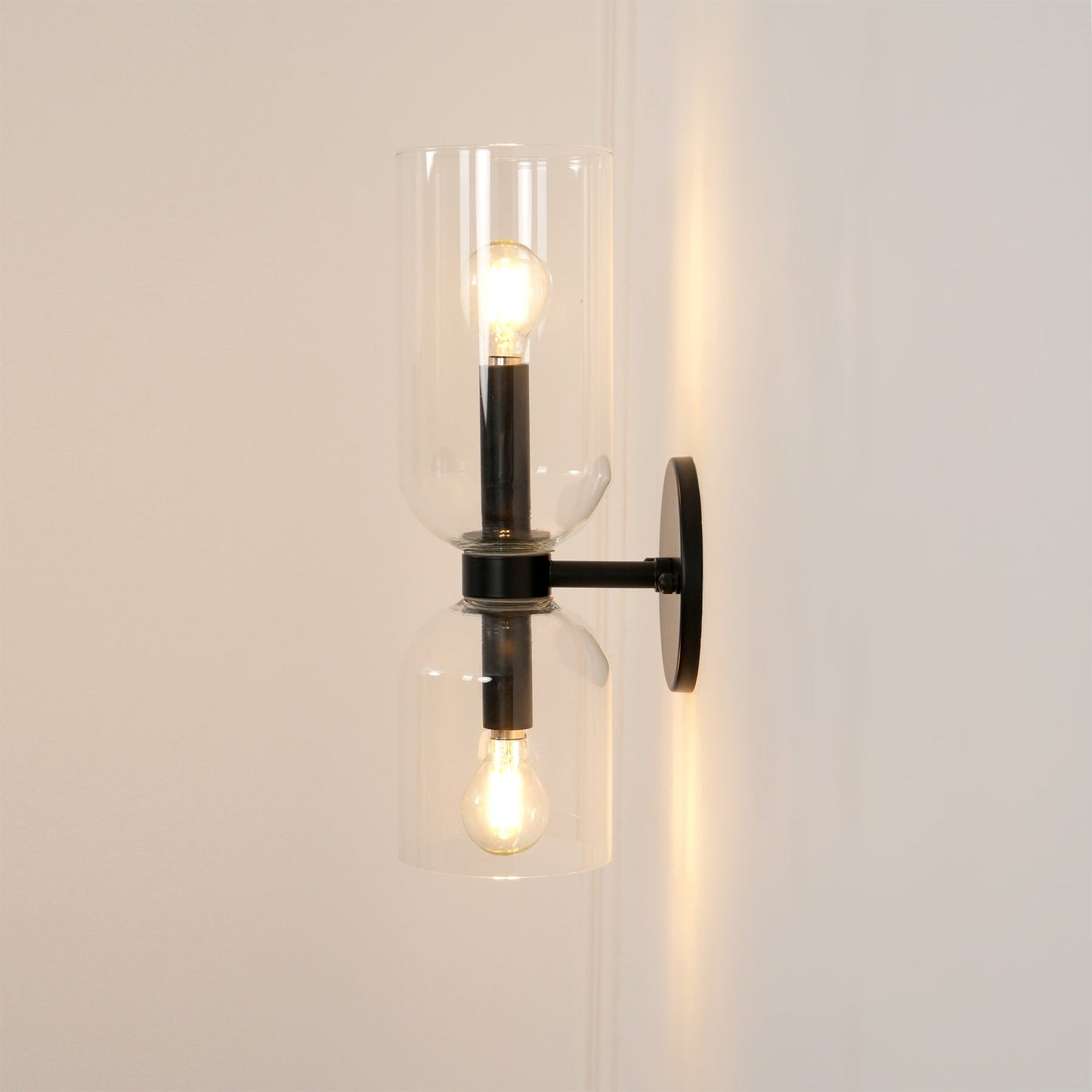 Opal Glass Wall Lamp With Warm Glow Modern Sconce Lighting ∅ 4.7″ x H 13.8″ Dia 12cm x H 35cm Matt black Clear NALANI