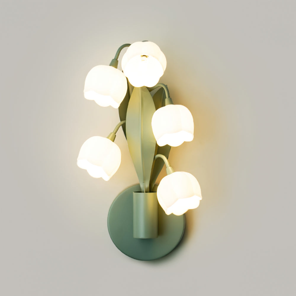 Orchid Wall Lamp Modern Metal Frame Wall Light Led Dia 18.5cm x H 33cm ∅ 7.3″ x H 13″ Green & White PC Lampshade NALANI