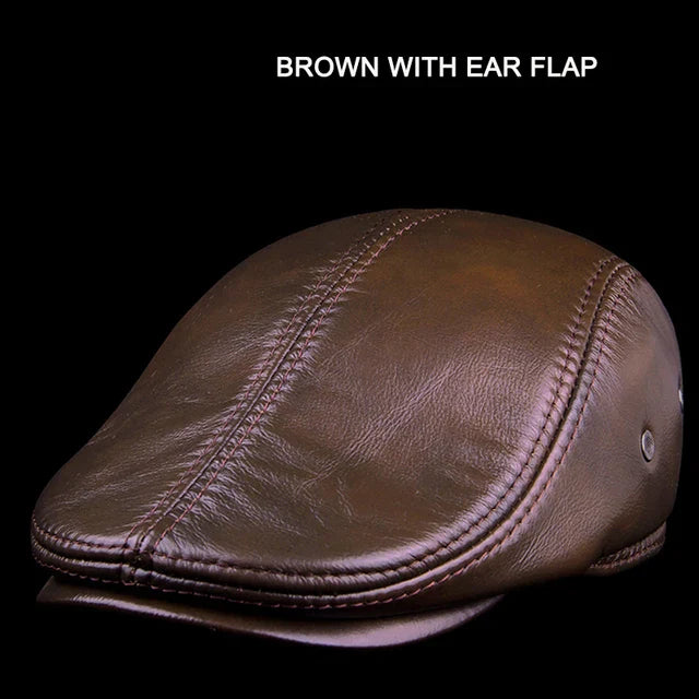 Outdoor Classic Leather Winter Hat For Men Beret Style Brown NALANI