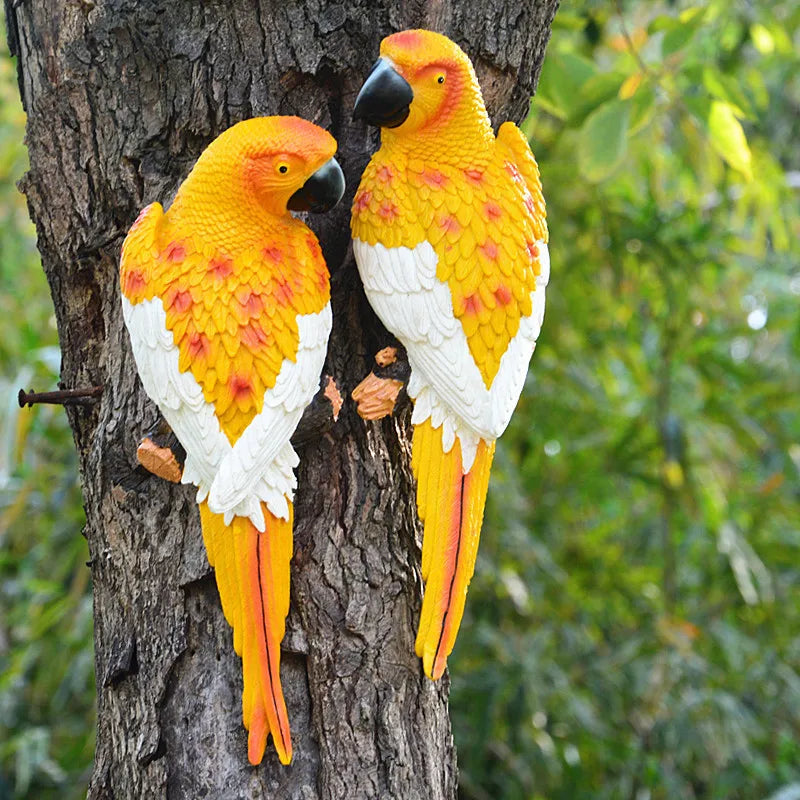 Parrot Wall Decoration Resin Sculpture for Garden and Home Yellow SEREIN