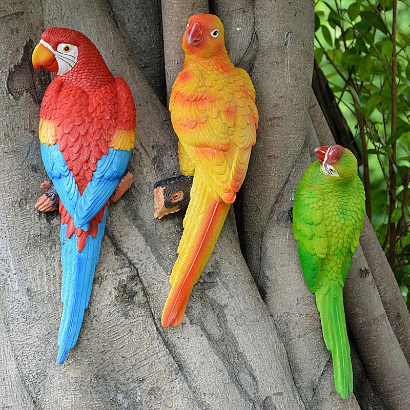 Parrot Wall Decoration Resin Sculpture for Garden and Home Set of 3 SEREIN