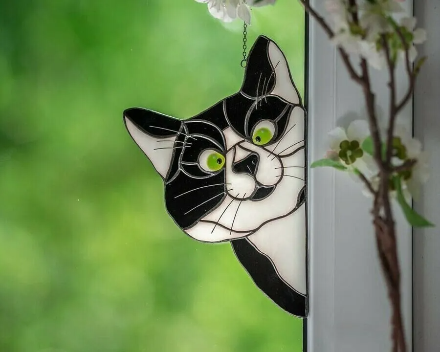 Peeking Cat Window Hanging Decor For Cozy Home Accent Black NALANI