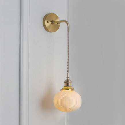 Porcelain Wall Light Brass Socket Modern Wall Sconce Brass 5" B NALANI