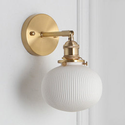 Porcelain Wall Light Brass Socket Modern Wall Sconce Brass 5" A NALANI