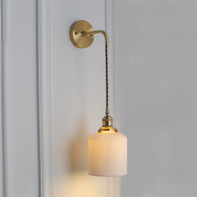 Porcelain Wall Light Brass Socket Modern Wall Sconce Brass 6" B NALANI