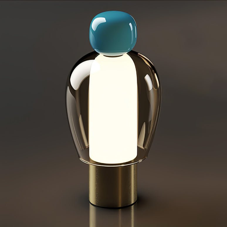 Portable Cordless Table Lamp With Warm White Light ∅ 4.7″ x H 9.1″ ∅ 12cm x H 23cm Blue & Smoke grey Knob Infinite Dimming NALANI