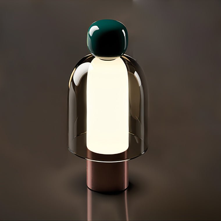 Portable Cordless Table Lamp With Warm White Light ∅ 4.7″ x H 9.1″ ∅ 12cm x H 23cm Green & Smoke grey Knob Infinite Dimming NALANI