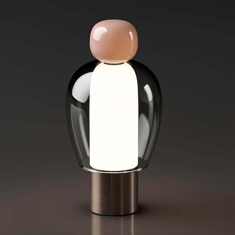 Portable Cordless Table Lamp With Warm White Light ∅ 4.7″ x H 9.1″ ∅ 12cm x H 23cm Pink & Smoke grey Knob Infinite Dimming NALANI