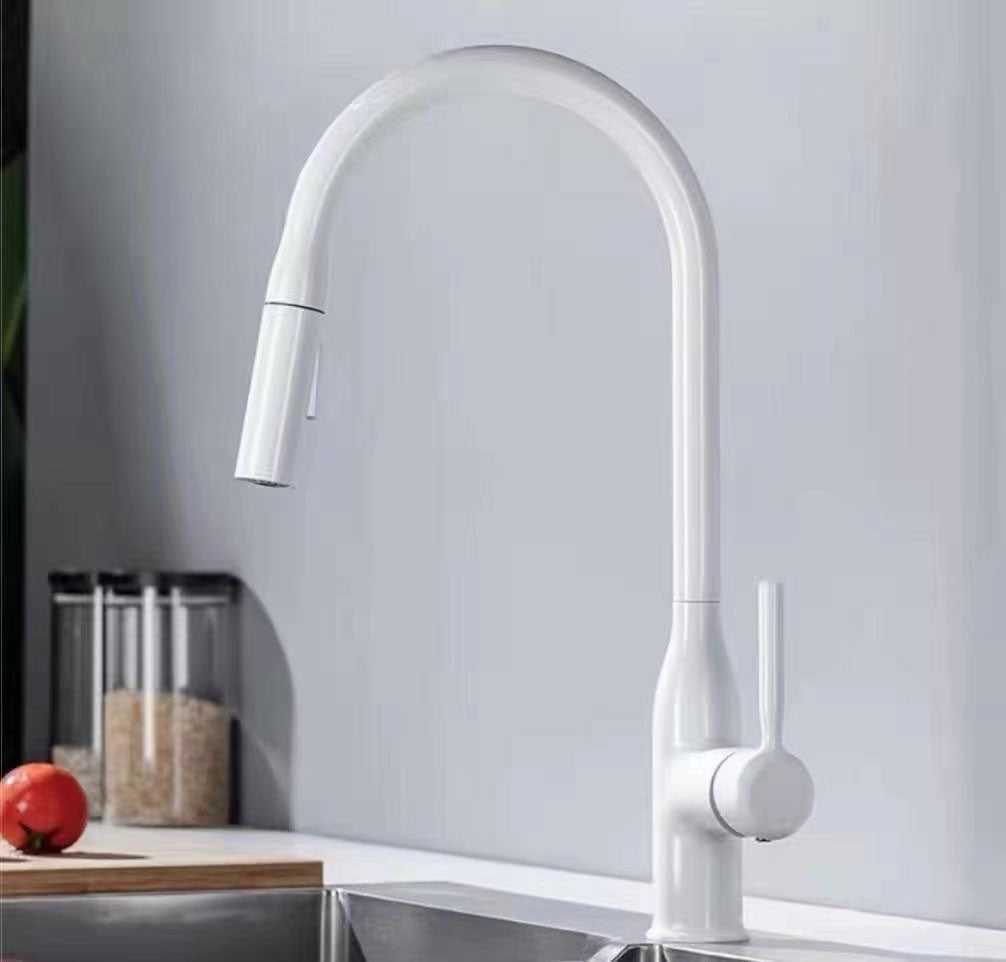 Pull Down Kitchen Faucet One Handle High Arc Dispenser White NALANI