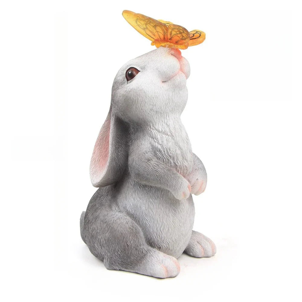 Rabbit Garden Statue with LED Butterfly Light Weatherproof Decor Bunny SEREIN