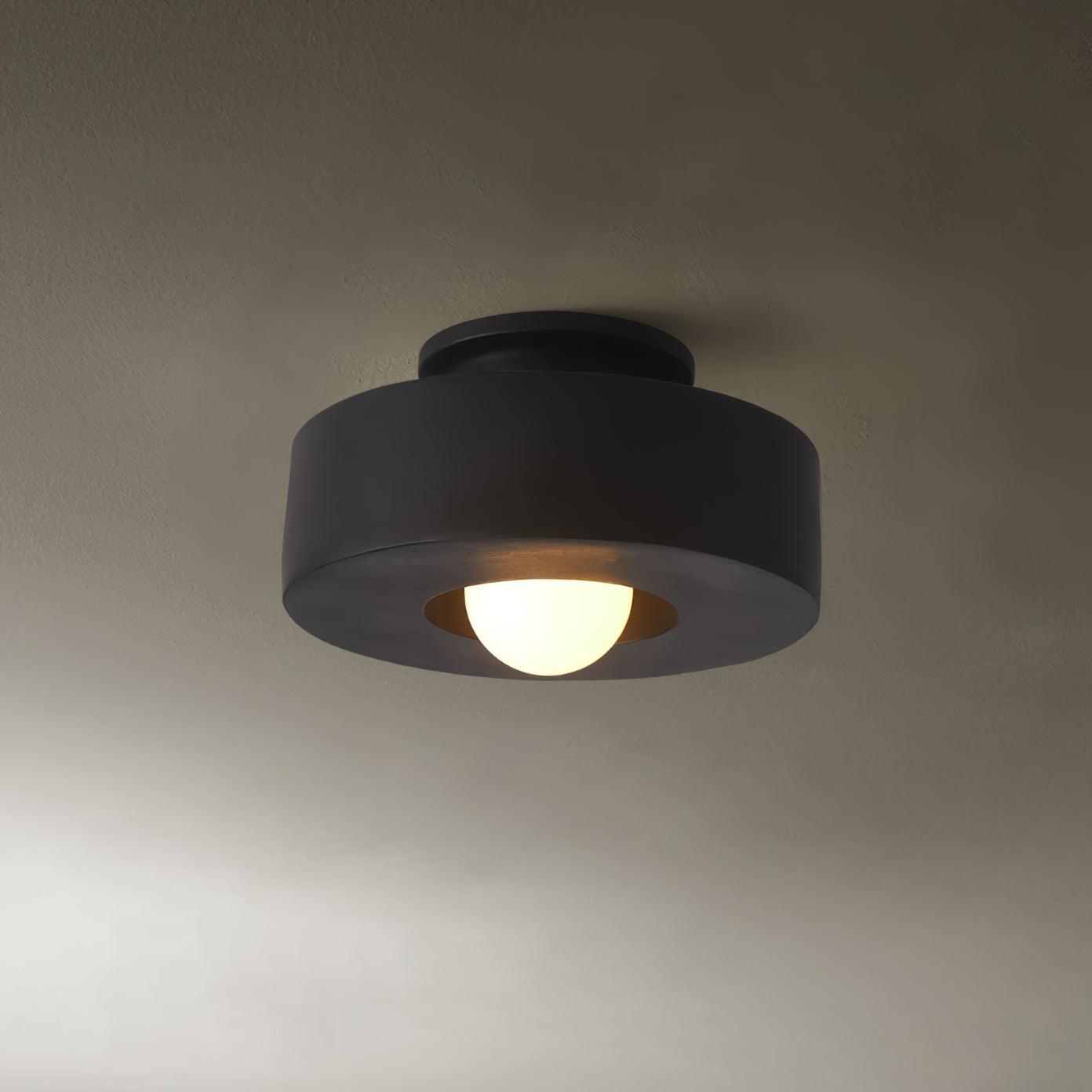 Resin Stacked Cylinder Ceiling Lamp With Modern Base ∅ 11.8″ x H 5.9″ Dia 30cm x H 15cm Black NALANI