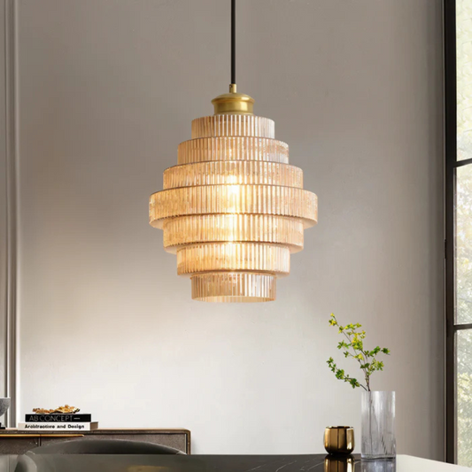 Retro Glass Pendant Light With Brass Finish For Living Room Orange NALANI