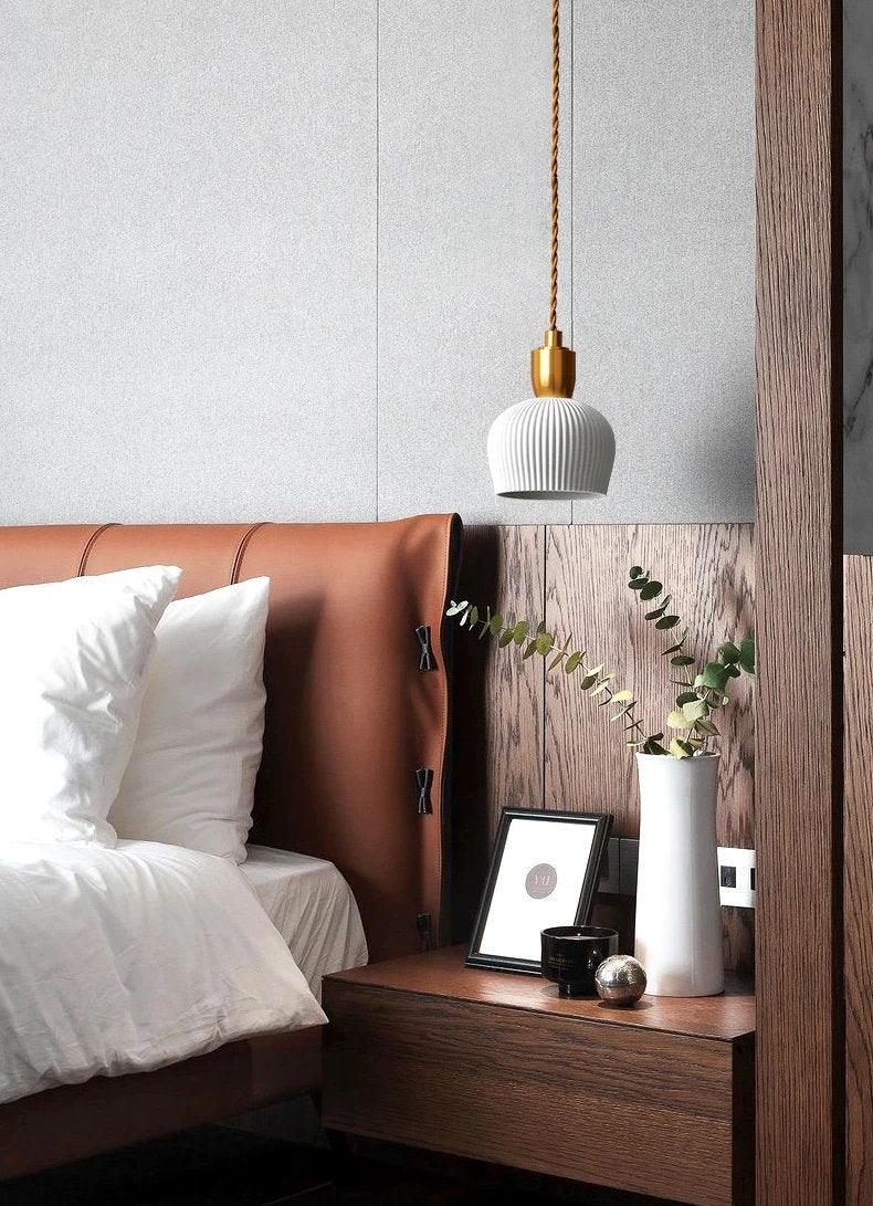 Ribbed Ceramic Pendant LED Light in Art Deco Style - Bulb Included NALANI