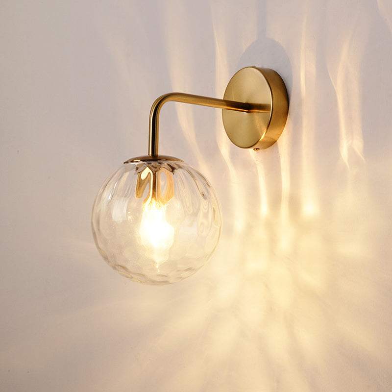Rippled Glass Sphere Wall Lamp Modern Gold Sconce With Arm NALANI