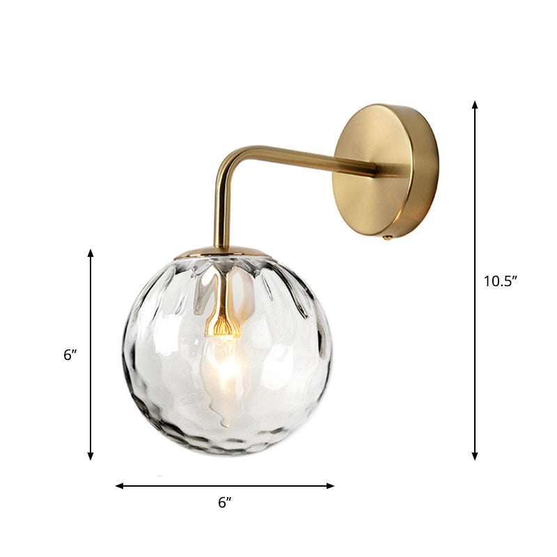 Rippled Glass Sphere Wall Lamp Modern Gold Sconce With Arm NALANI