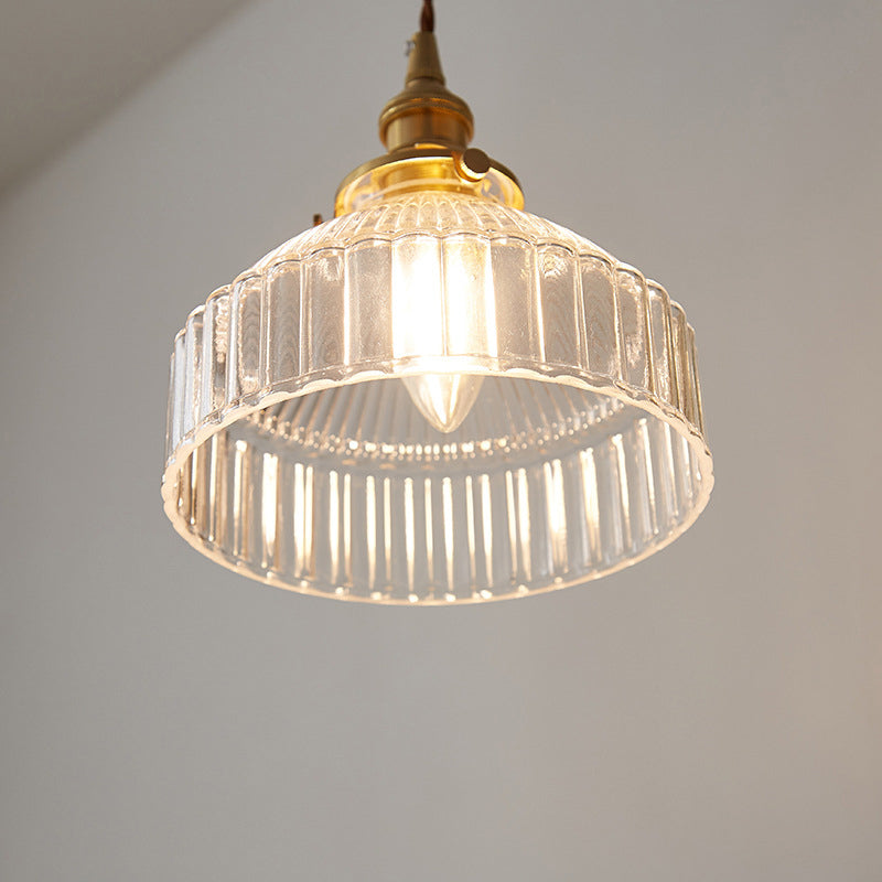 Rustic Barn Pendant Light Clear Ribbed Glass Ceiling NALANI