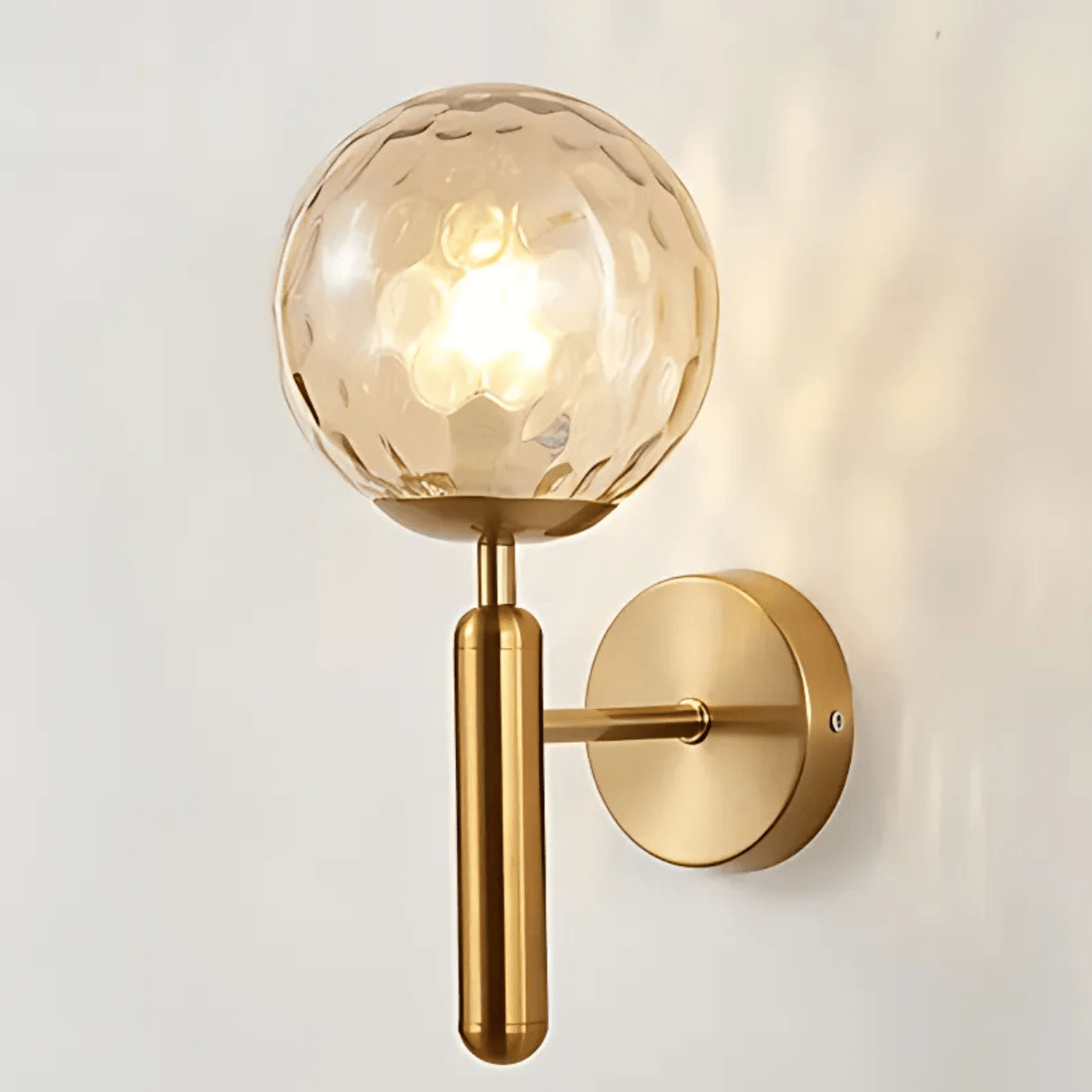 Satin Brass Wall Light Modern Fixture For Living Rooms Amber Dimple NALANI