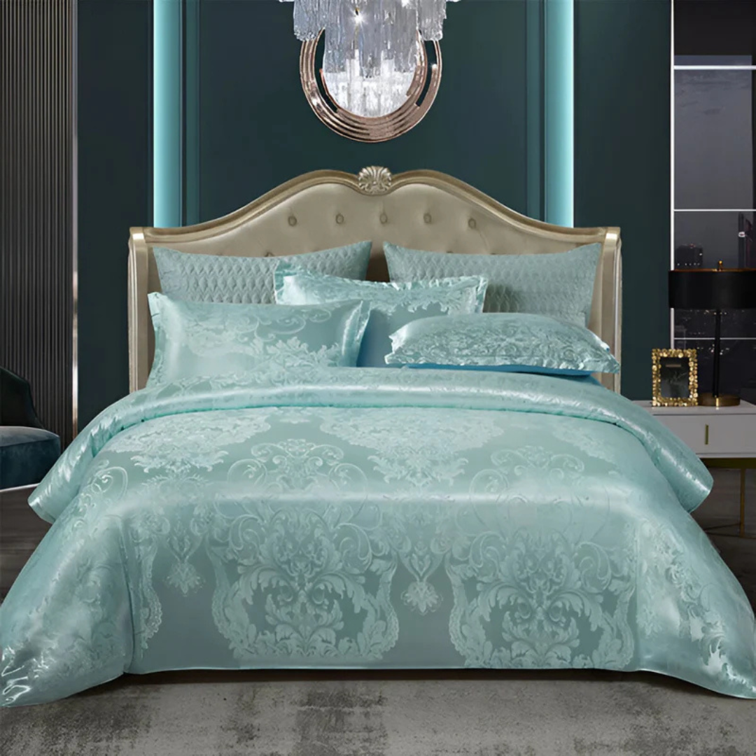 Satin Floral Print Duvet Cover Breathable Ultra Bed Linen Turkoois NALANI